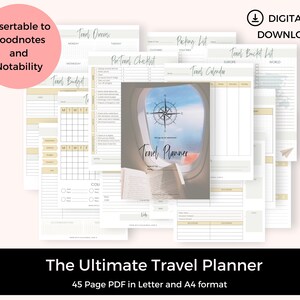 Printable Travel Planner | Trip Itinerary Planner | Vacation Planner | Digital Travel Planner | A4 + Letter PDF