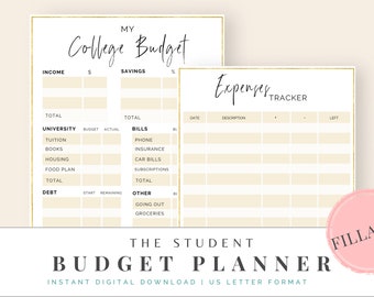Budget Planner Printable for College Students | 2021 Expense Tracker & Budget Spreadsheet | College Budget Digital Download