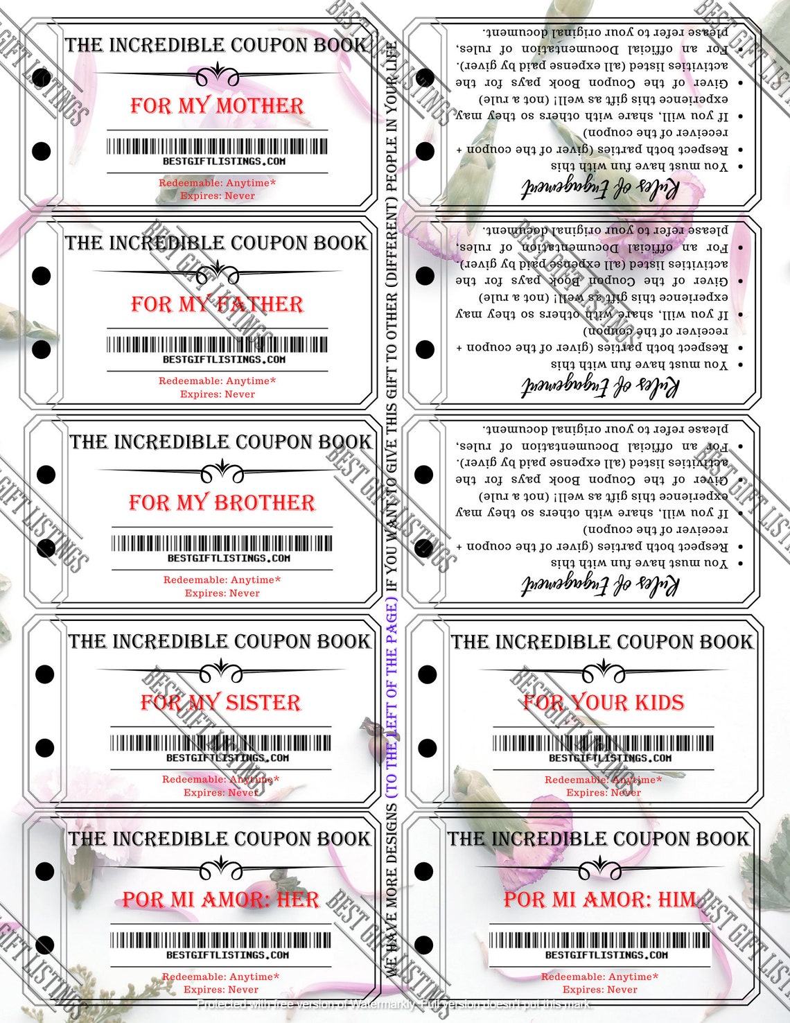 Printable Coupon Book for Sister, Instant Download Printable PDF With