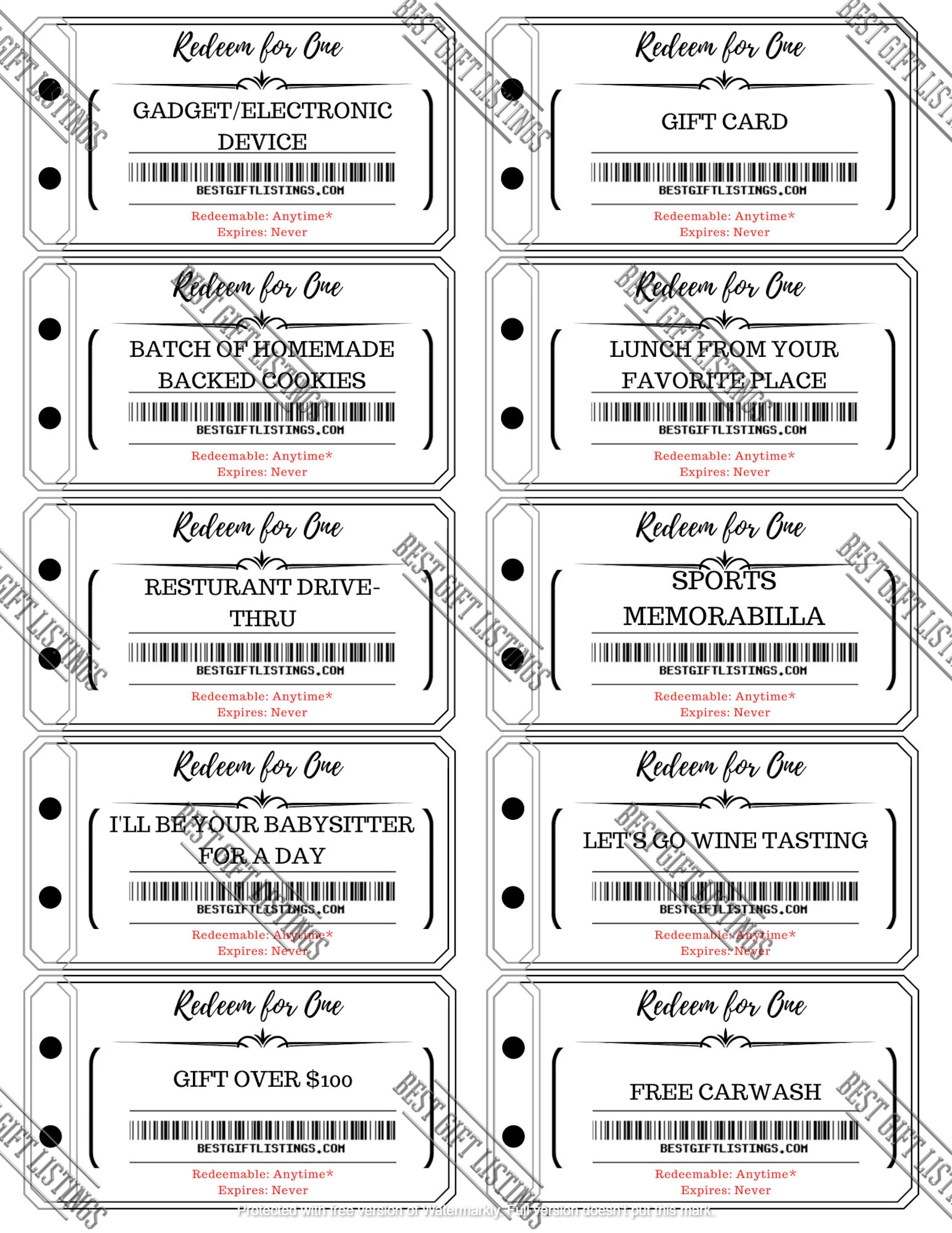 Printable Coupon Book For Brother Instant Download Printable Etsy España