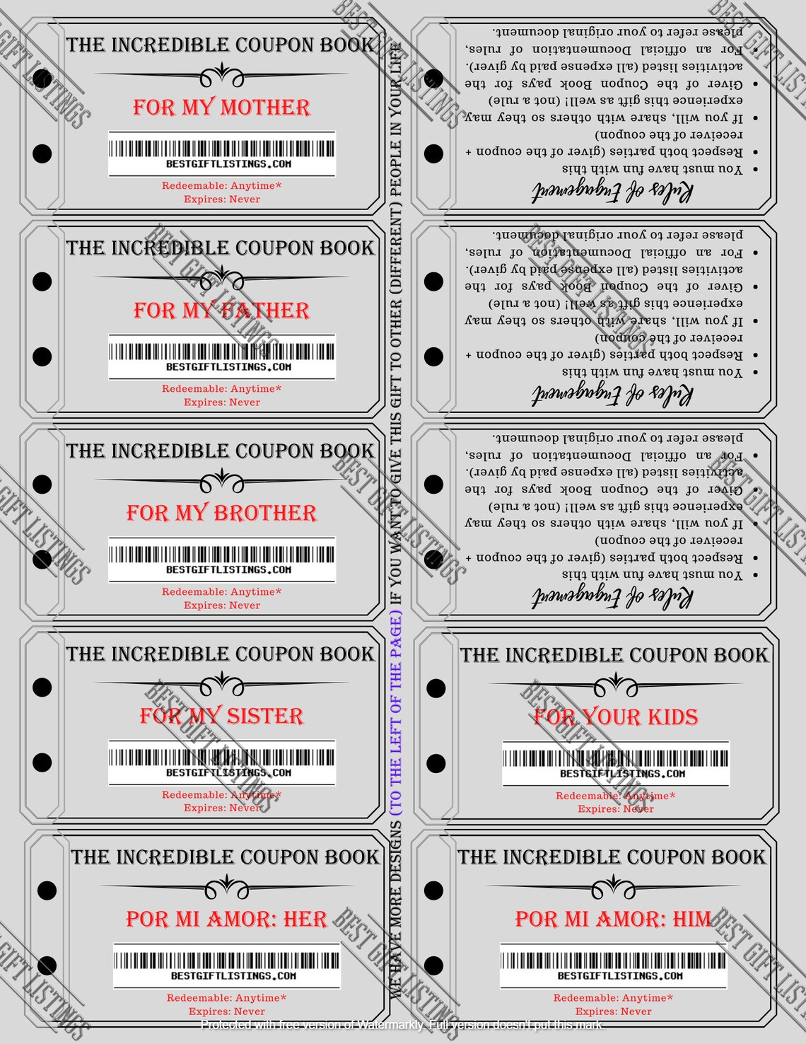 Printable Coupon Book For Brother Instant Download Printable Etsy