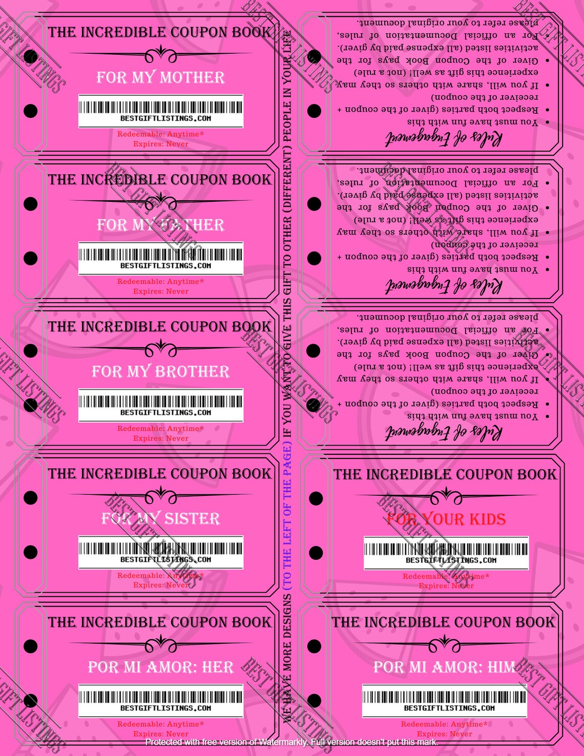 Printable Coupon Book For Sister Instant Download Printable Etsy.de