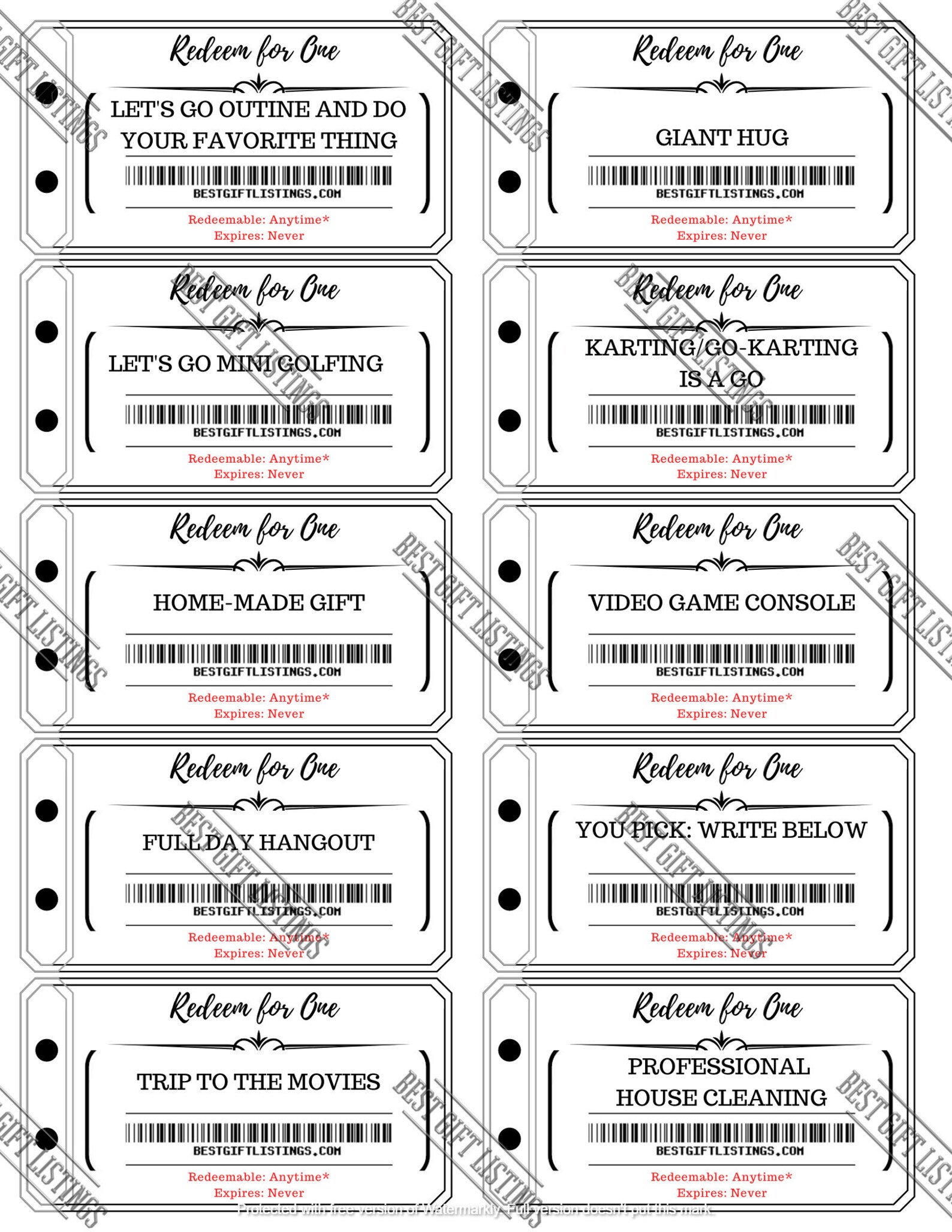 Printable Coupon Book For Brother Instant Download Printable Etsy España