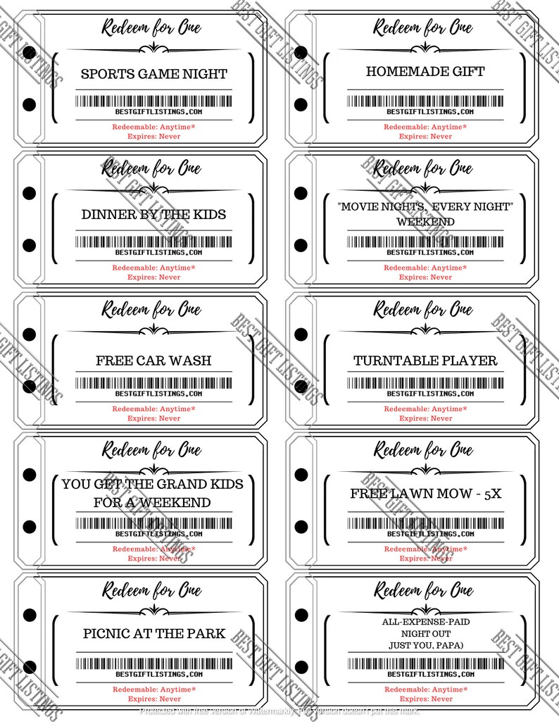 Printable Coupon Book for Father, Instant Download Printable PDF With