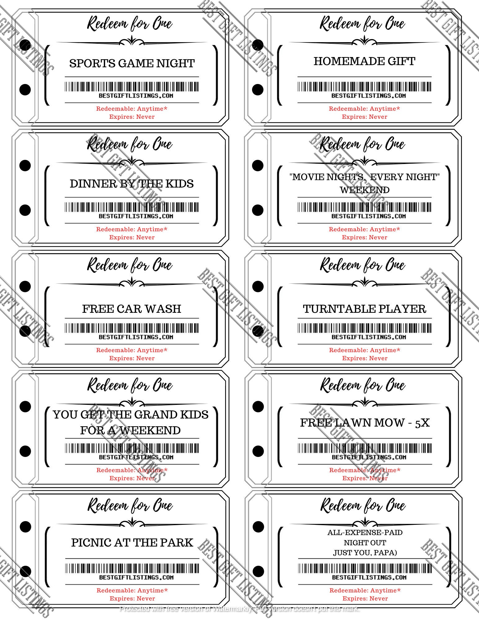 Printable Coupon Book for Father, Instant Download Printable PDF With ...