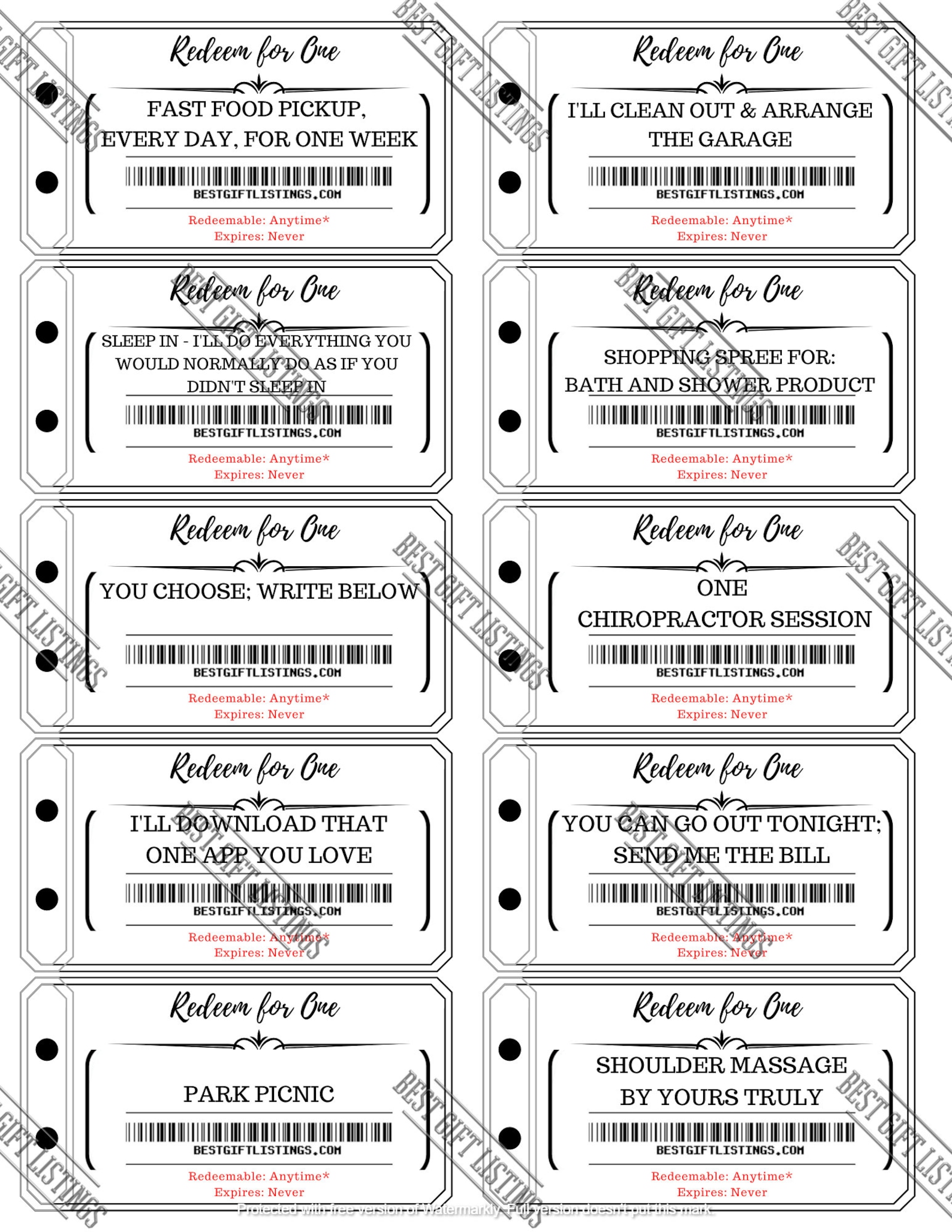 Printable Coupon Book For Brother Instant Download Printable Etsy