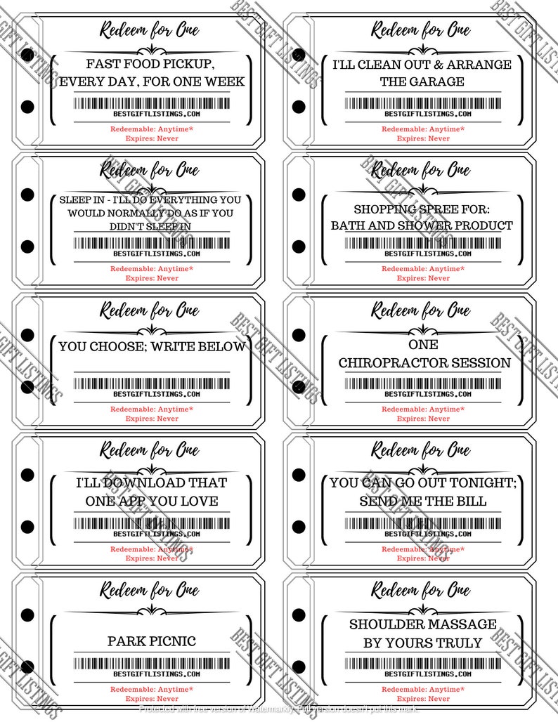 Printable Coupon Book for Brother, Instant Download Printable PDF With
