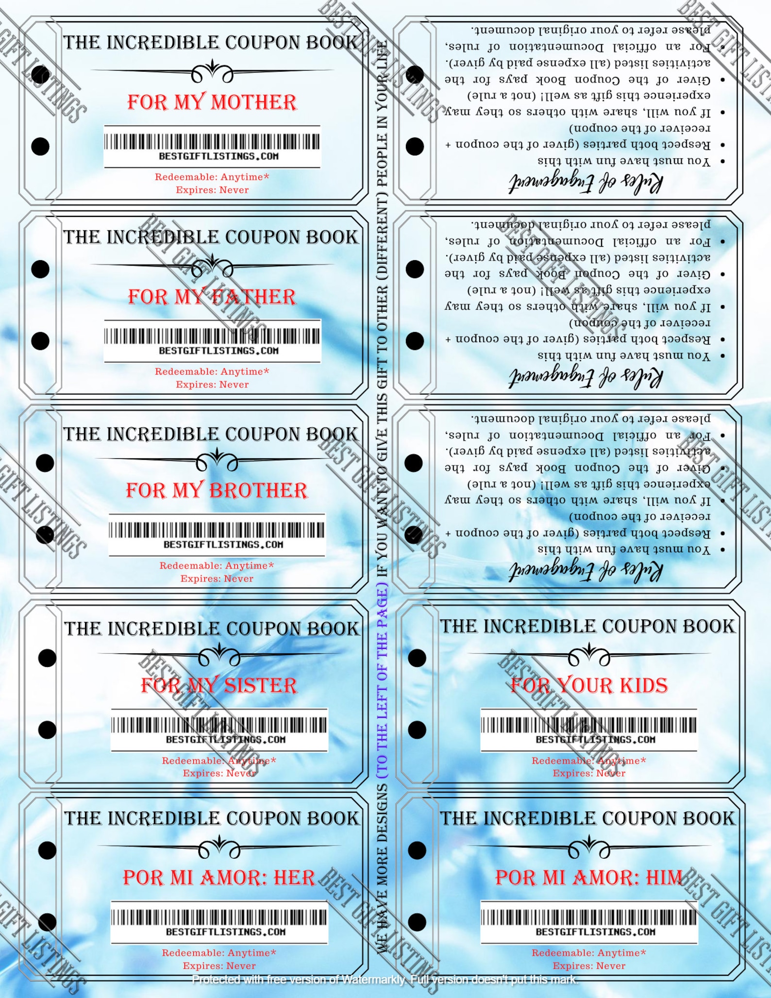 Printable Coupon Book For Brother Instant Download Printable Etsy