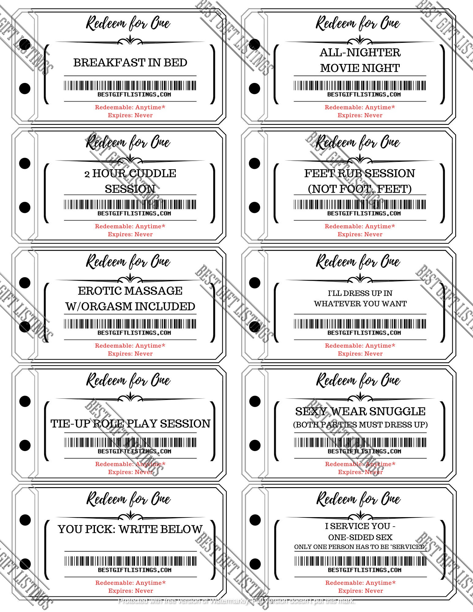 Printable Coupon Book for Him, Instant Download Printable PDF With ...