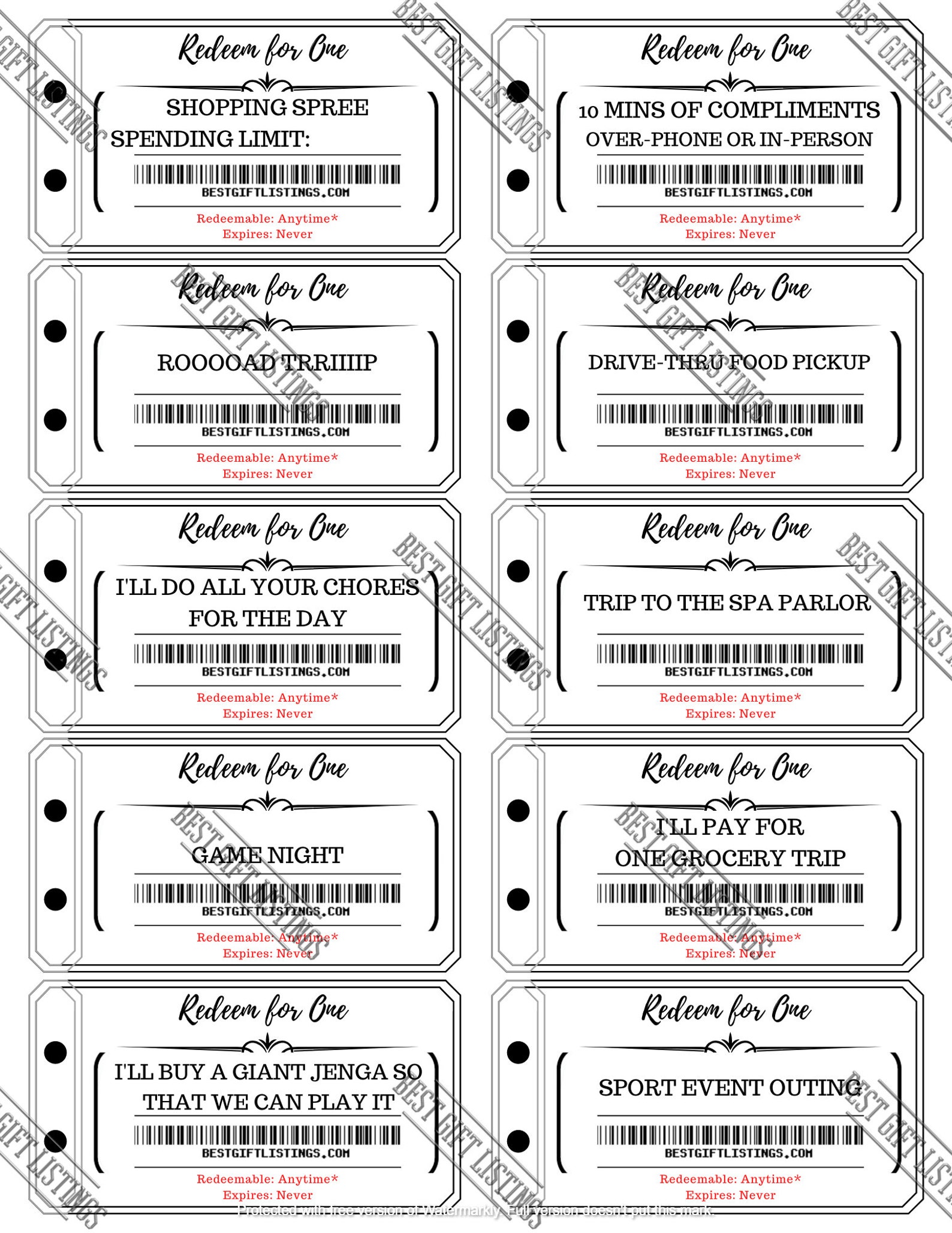 Printable Coupon Book For Brother Instant Download Printable Etsy España