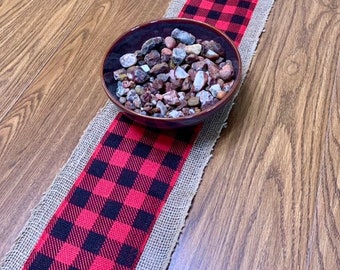 Red and Black Buffalo Burlap Table Runner | Sideboard Table Runner | Holiday Decor | Up North Decor | Rustic Decor | Farmhouse Decor