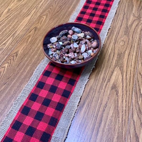 Red and Black Buffalo Burlap Table Runner | Sideboard Table Runner | Holiday Decor | Up North Decor | Rustic Decor | Farmhouse Decor