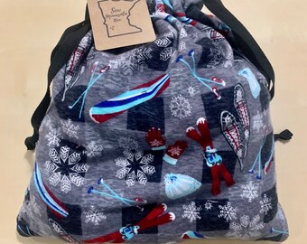 Winter Sports Drawstring Bag | Holidays gift bag, eco friendly, reusable, multi-purpose drawstring bag,