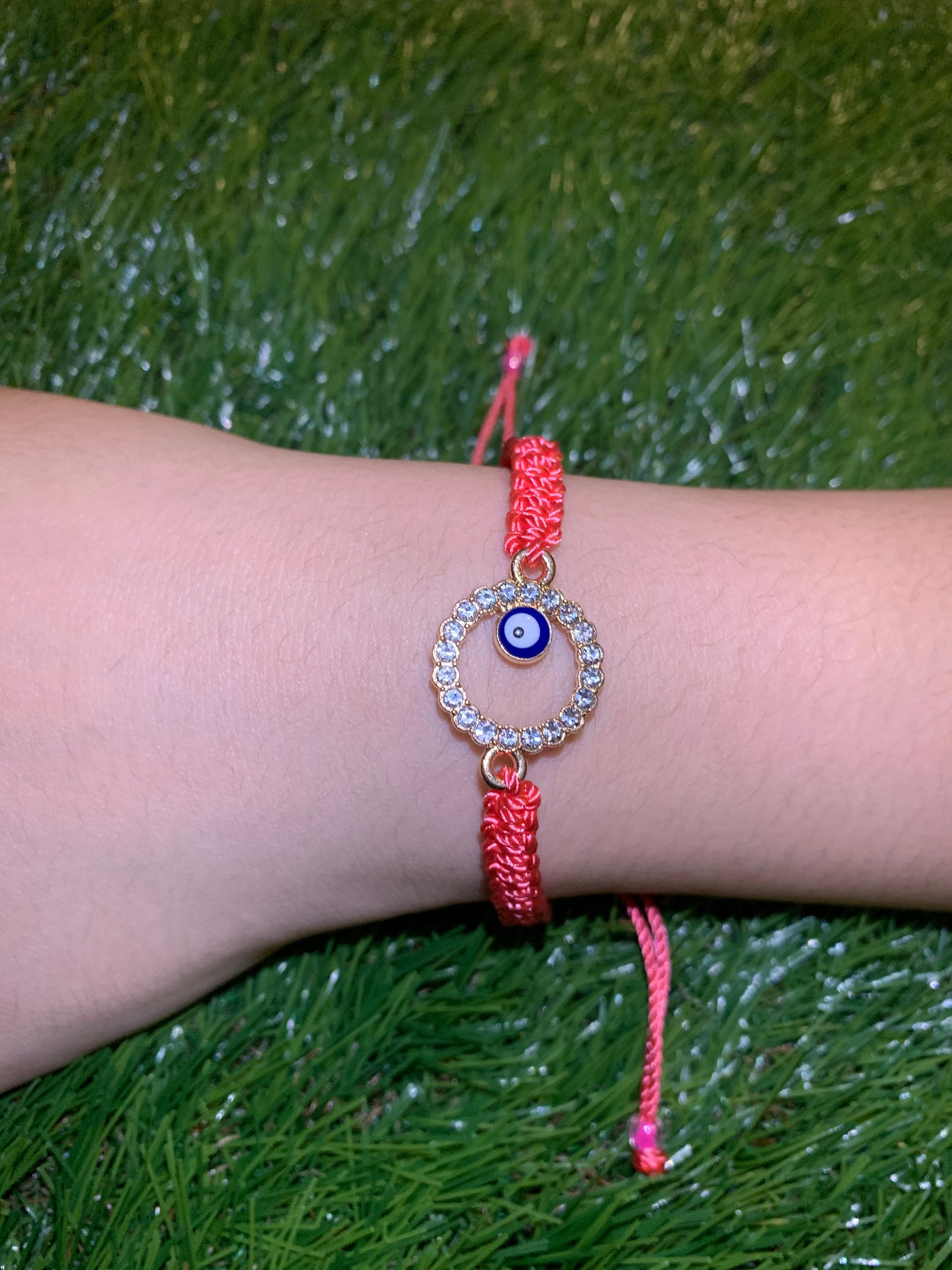 Coral Pink Evil Eye Adjustable Bracelet Etsy