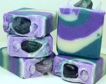 Positivity Fluorite Handcrafted Soap, 100% Vegan Skincare, Organic, Gift for Her, Dry Skin, Sustainable, Natural, Spiritual, Lily, Jasmine