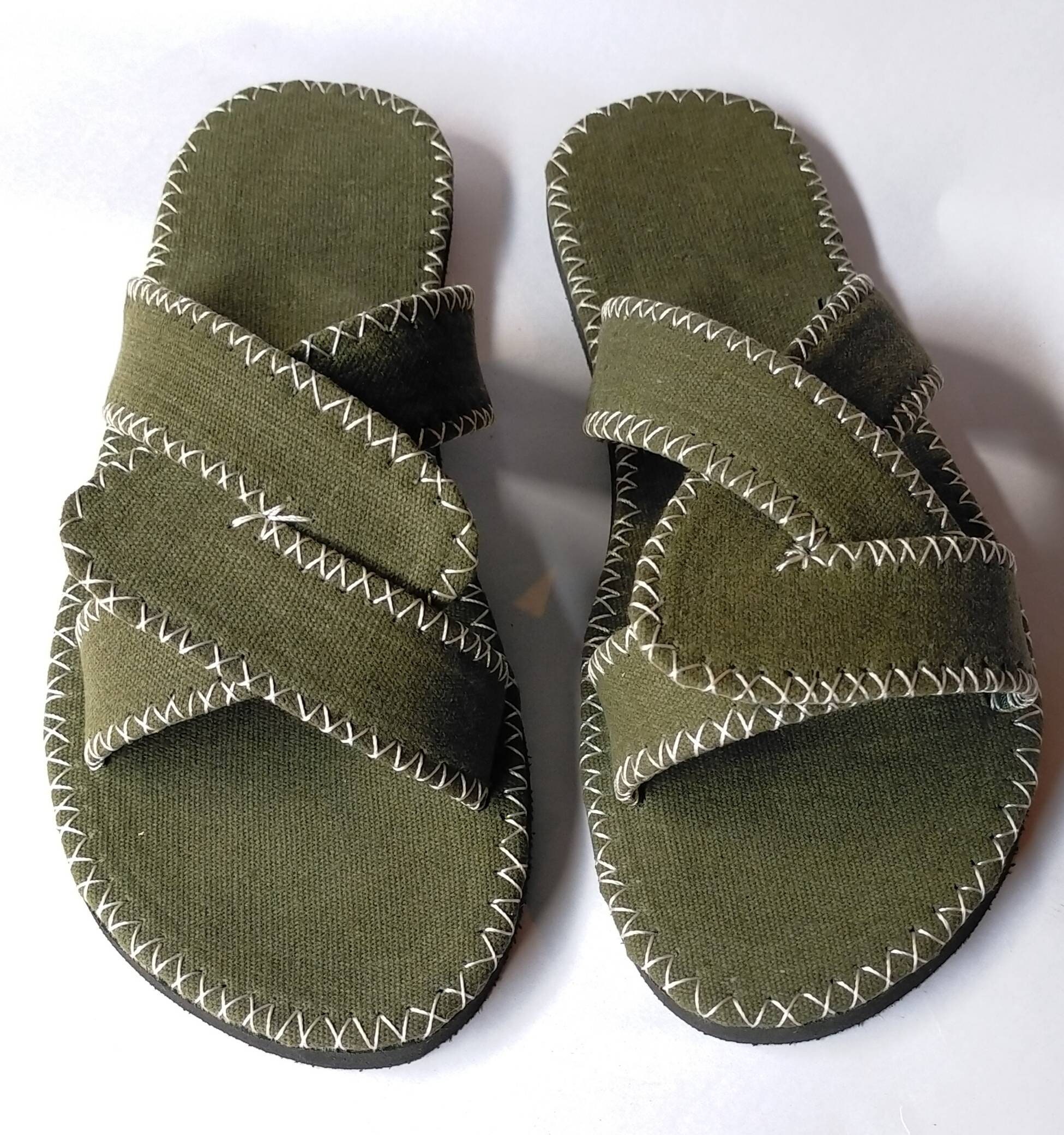 Unisex green canvas sandals Kenyan Sandals handmade unisex Etsy