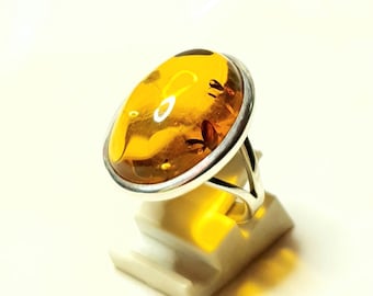 Anelli Di Lusso In Argento Sterling Pietra Principale Ambra 925 Parti Su 1000 - Foto 3