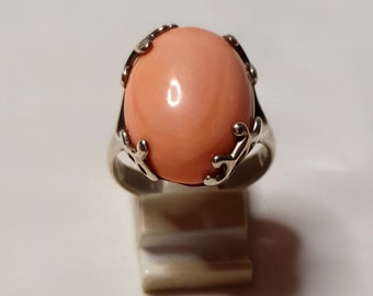 Ring with pink coral, in silver 925% nickel free (R 3 CORA.)