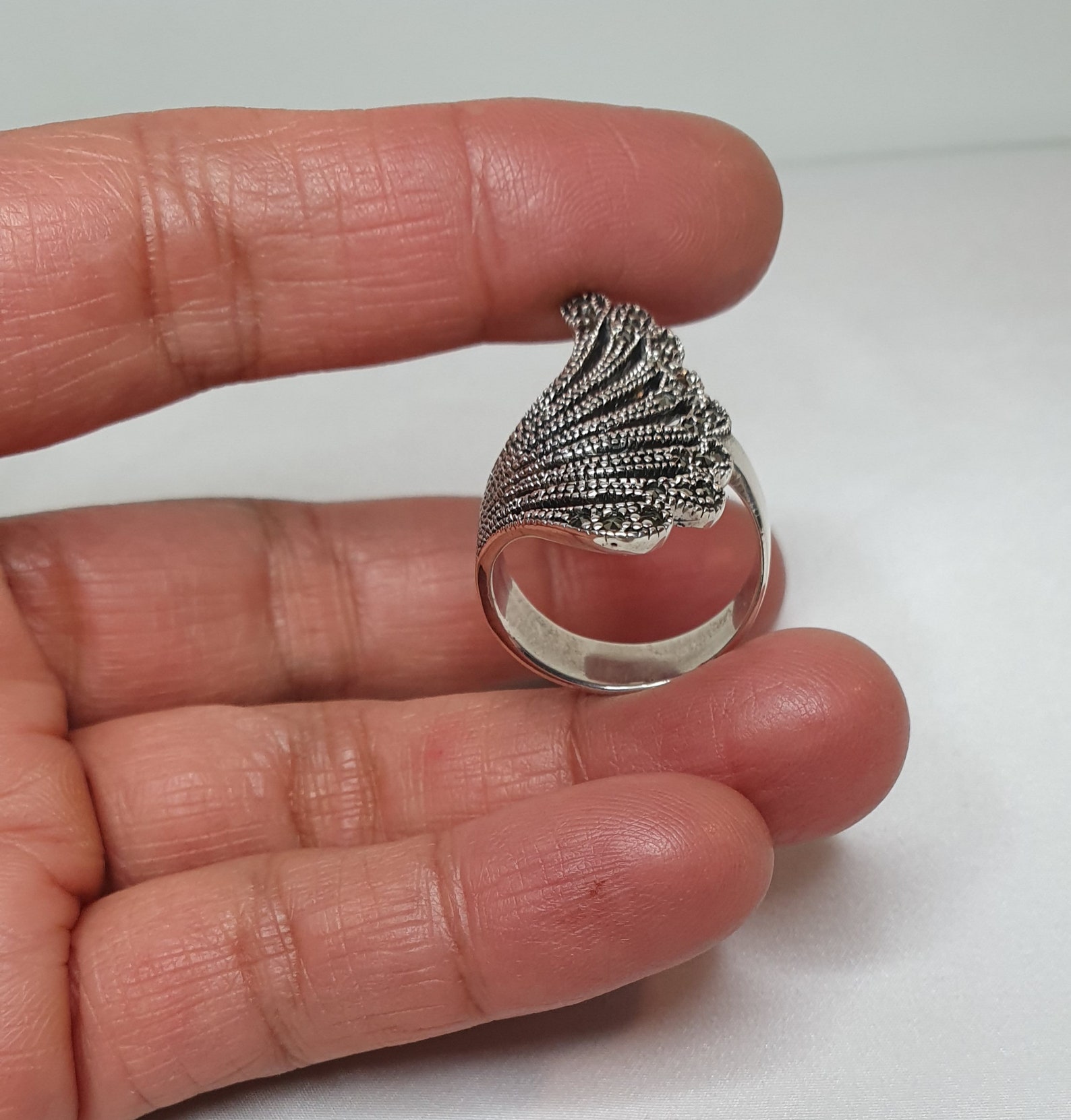 Fanshaped Ring in 925 Nickel Free and Marcasite Silver Etsy UK