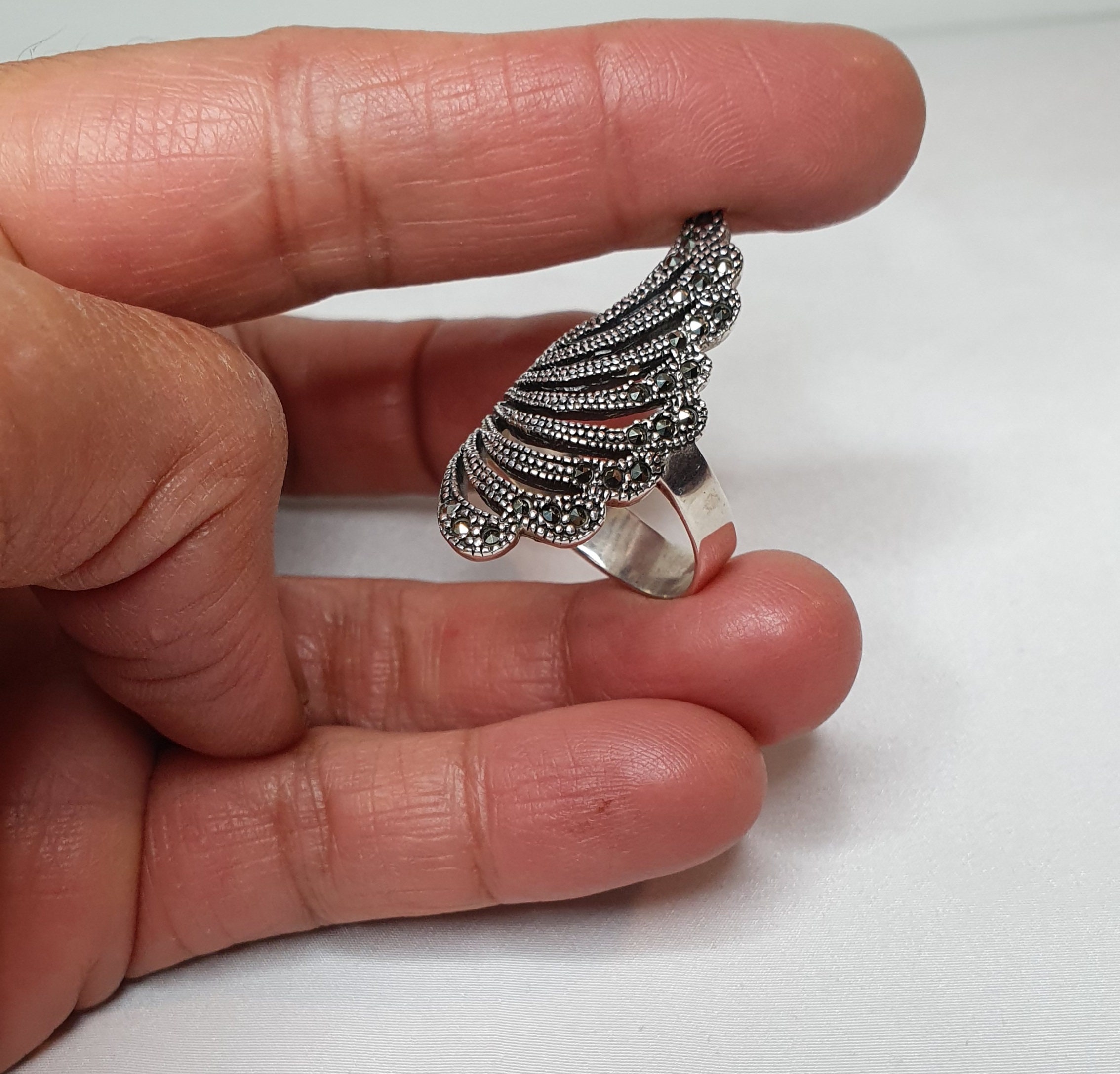 Fanshaped Ring in 925 Nickel Free and Marcasite Silver Etsy UK