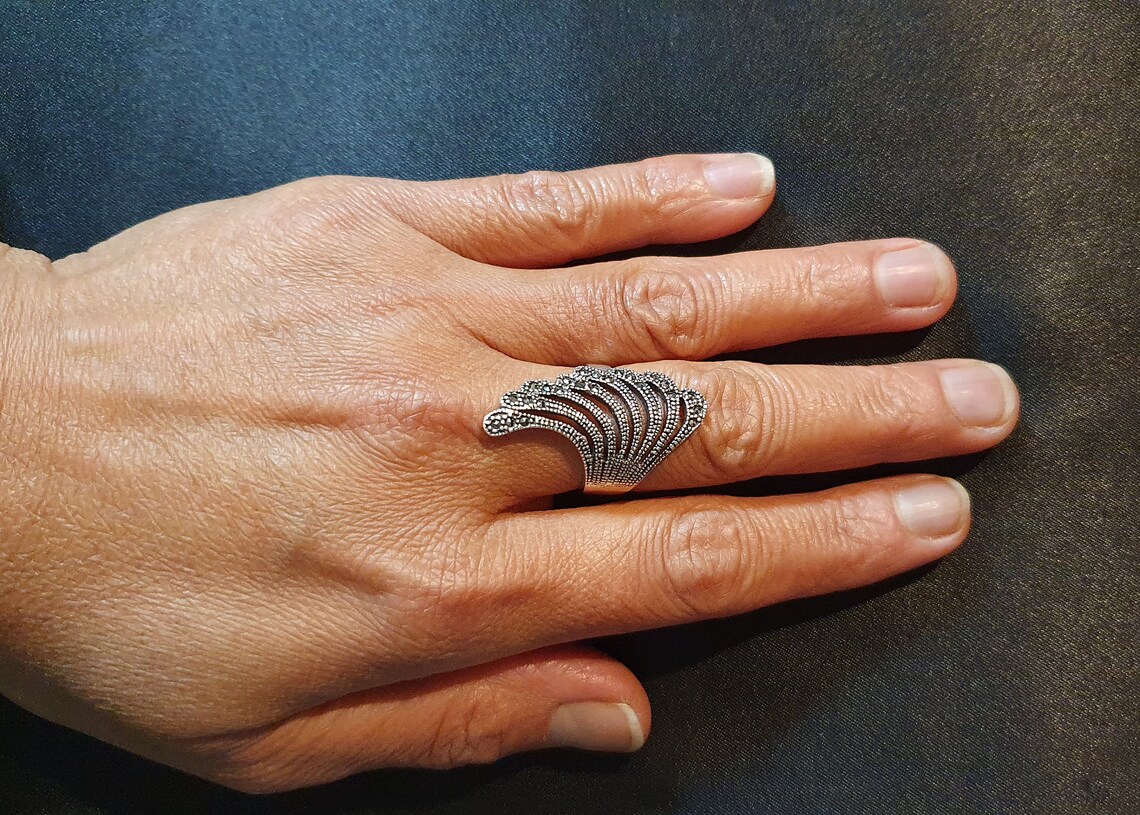 Fanshaped Ring in 925 Nickel Free and Marcasite Silver Etsy UK