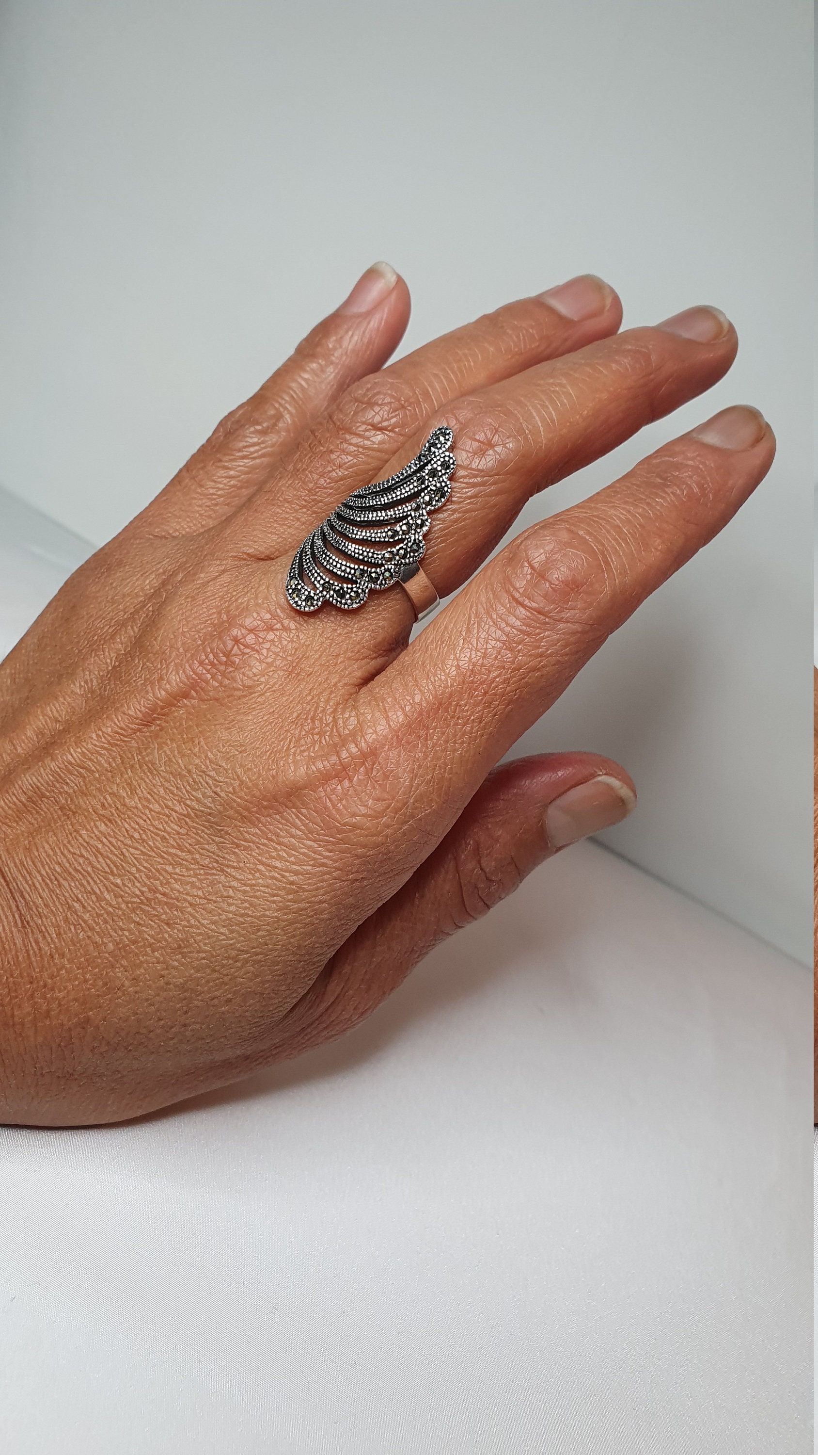 Fanshaped Ring in 925 Nickel Free and Marcasite Silver Etsy UK