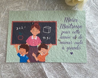 Carte à planter "Merci Maîtresse" personnalisable, plusieurs modèles au choix, pour nounou, atsem, maître, aesh, papier ensemencé