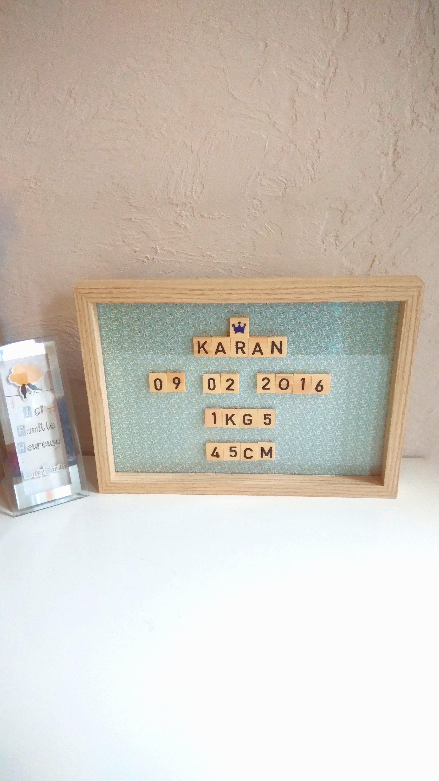Cadre Naissance, Cadre Prénom, Personnalisé, Cadeau, Lettre Scrabble, en Bois, Cadeau Naissance