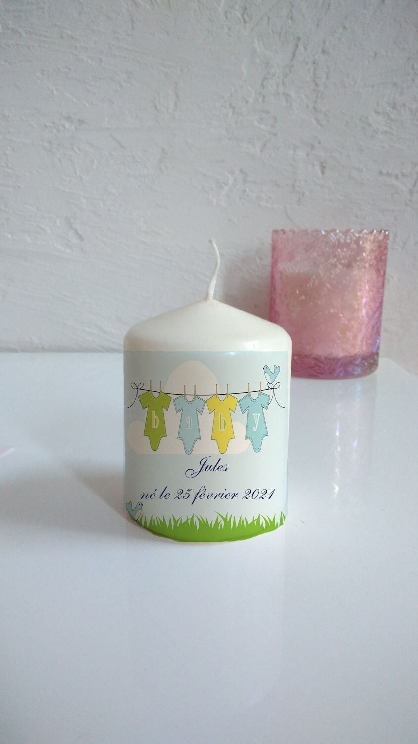 Bougie Naissance - Bougie Personnalisée Baptême Cadeau Invité- Personnalisé