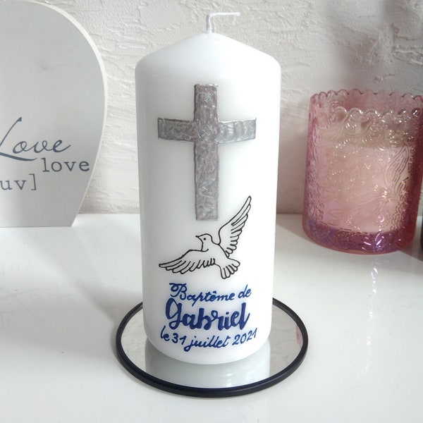 Bougie baptême - bougie personnalisée - bougie confirmation - cadeau baptême - bougie communion - souvenir - cadeau personnalisé 15 cm