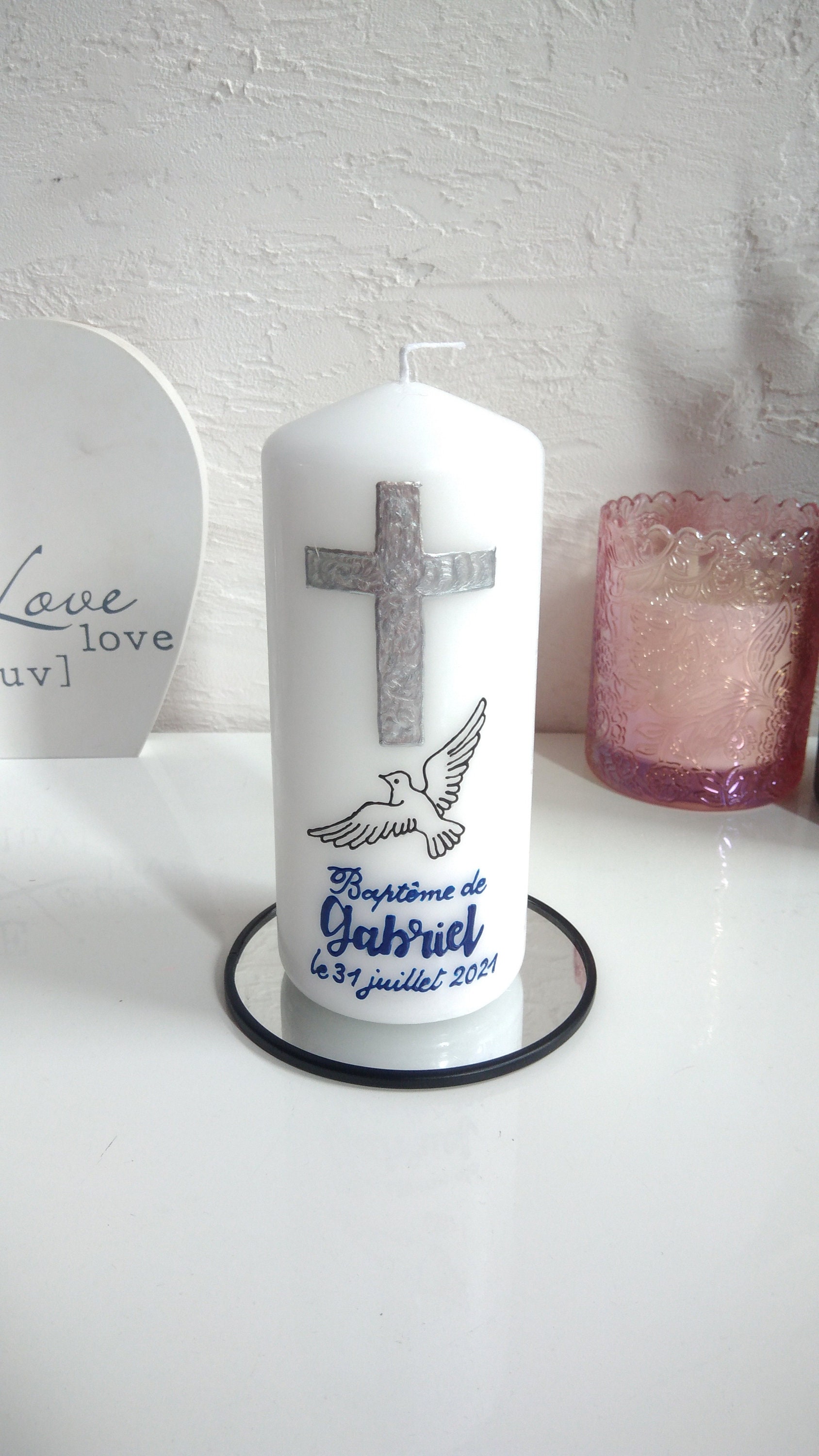 Bougie Baptême - Bougie Personnalisée Confirmation Cadeau Communion Souvenir Personnalisé