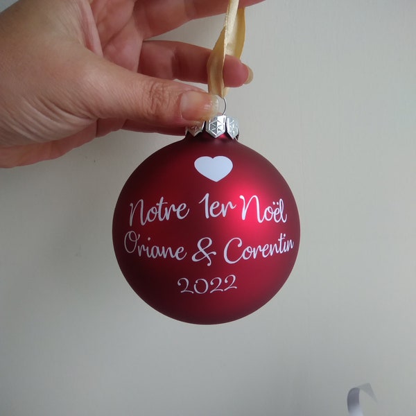 Boule de noël personnalisée,  décoration sapin, boule mon premier noël 8 cm, boule de noël prénom, boule en verre