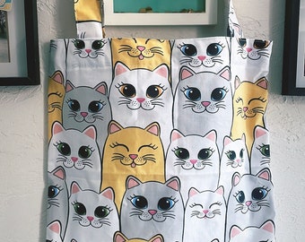Totebag motifs chats, sac shopping en coton
