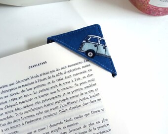 Signet d'angle motif vans bleu, marque-page en tissu, livre, cadeau pour amoureux de lecture, autobus