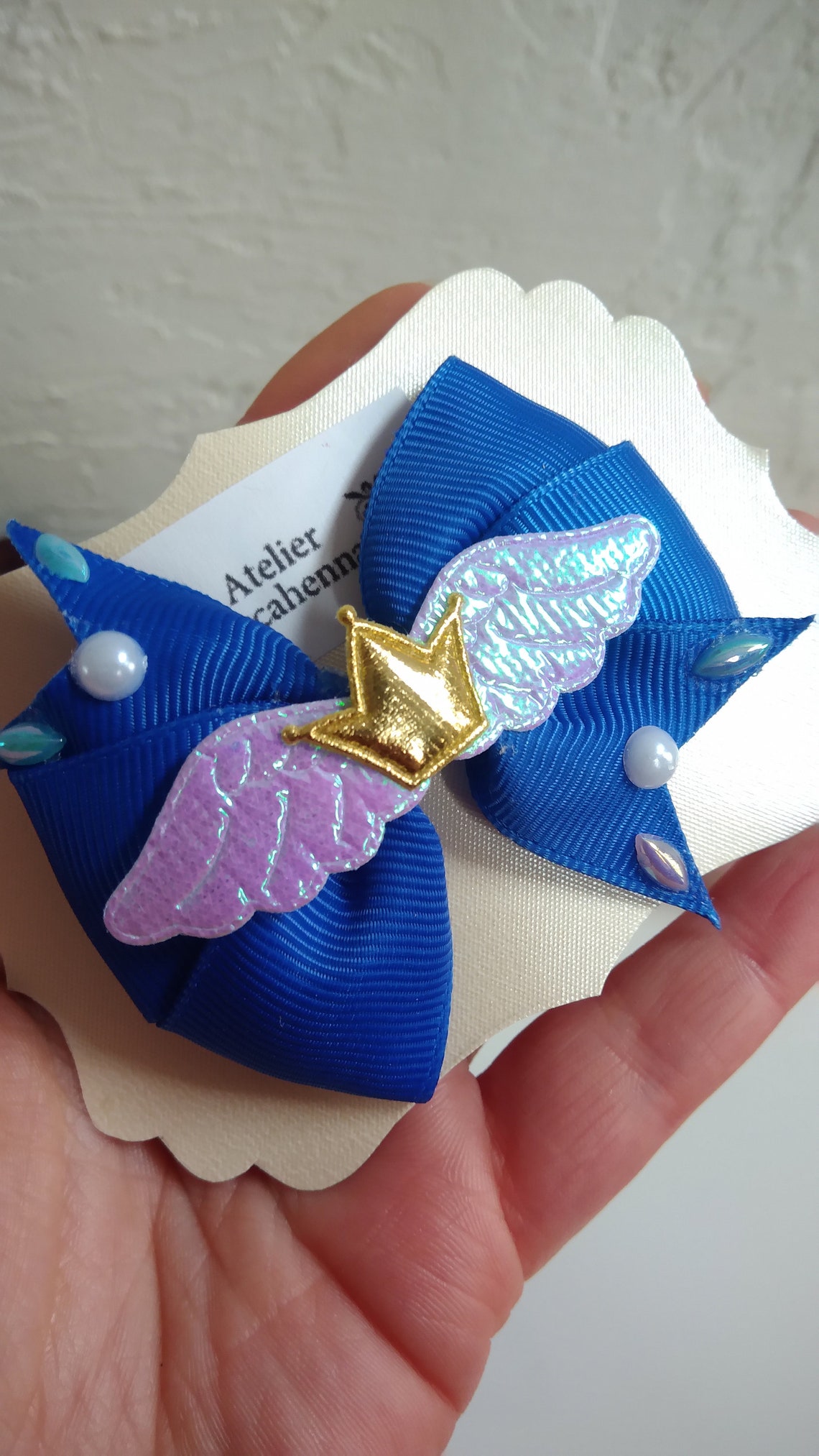 Blue Ribbon Hair Clip With Iridescent Wings and Crown and Etsy