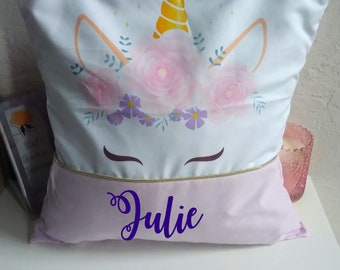 Housse de coussin licorne , coussin personnalisable, coussin enfant, housse de coussin personnalisée, coussin décoratif