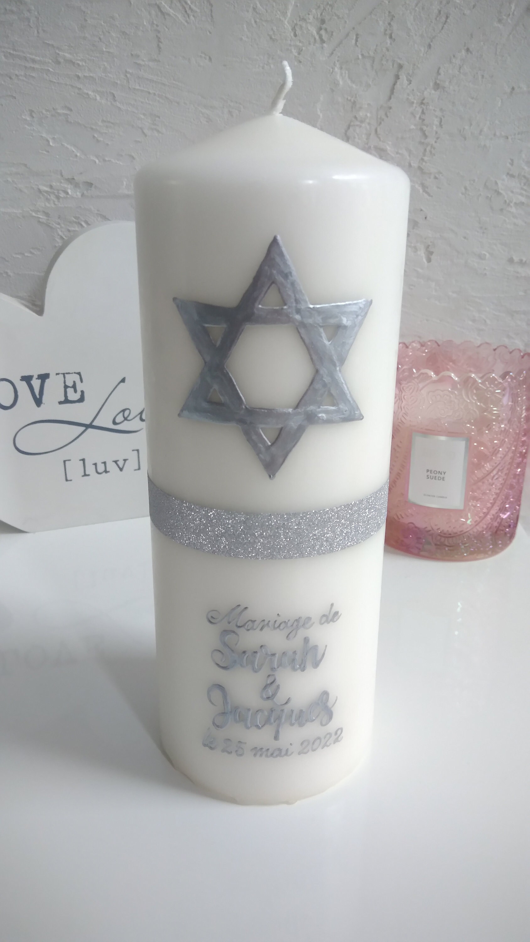 Bougie Personnalisée avec Ruban 20 cm Pour Mariage Souvenir ou Cadeau