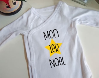 Body bébé personnalisé "mon 1er noel" avec étoile, pain d'épice ou flocon