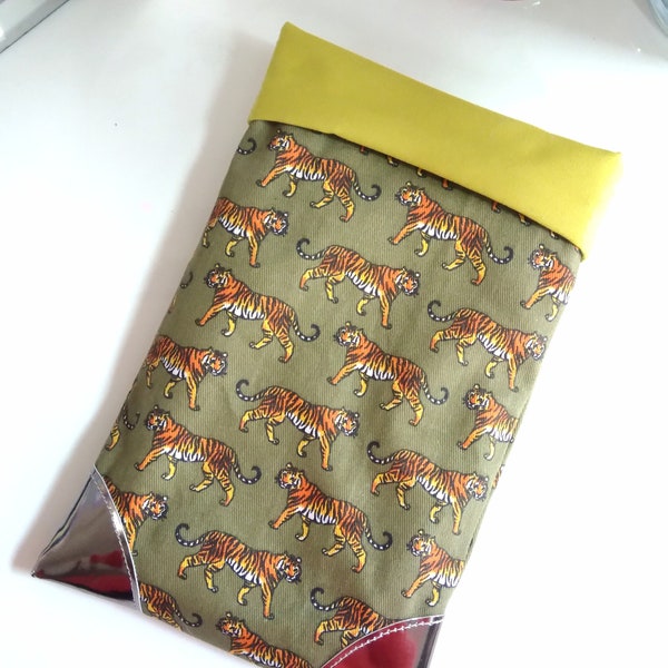 Pochette pour livre en tissu imprimé tigre, renfort cadeau fête des mères, fête des mamans, housse personnalisée pour livre de poche