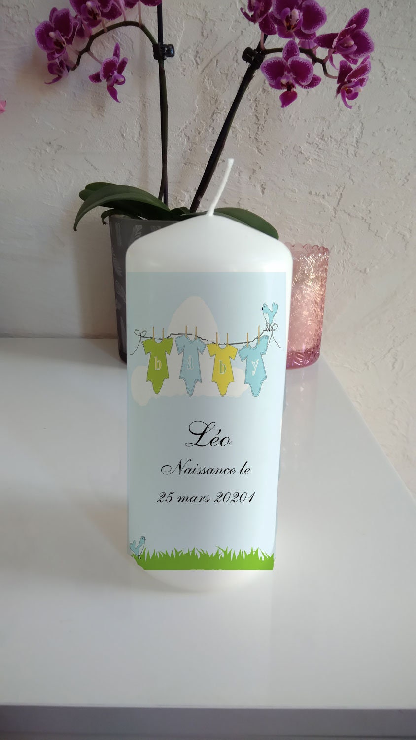 Bougies 15 cm Naissance - Bougie Personnalisée Baptême Cadeau Personnalisé