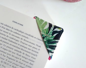 Signet d'angle motif jungle et feuilles, marque-page en tissu, livre, cadeau pour amoureux de lecture
