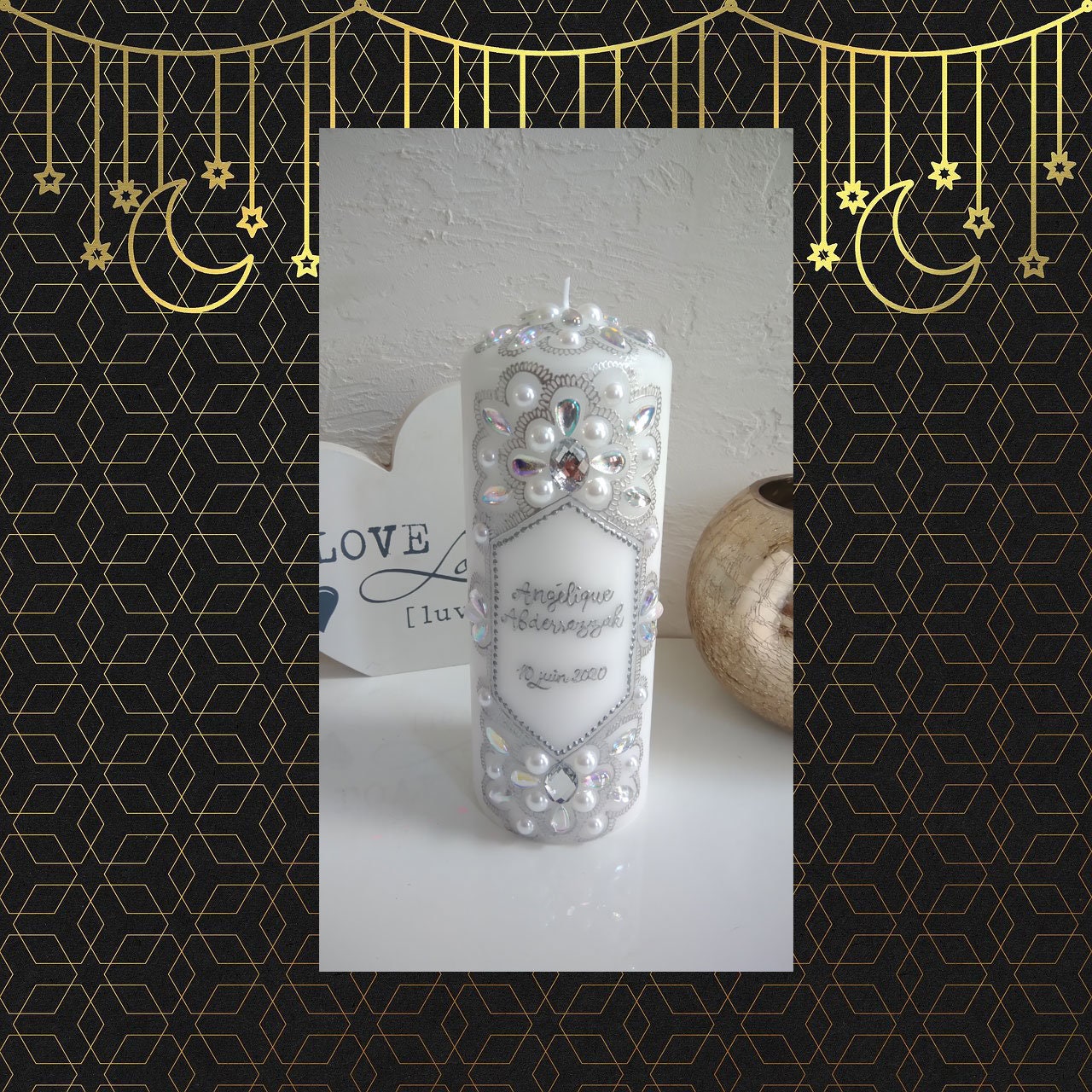 Bougie Mariage - Bougie Personnalisée Strass Cadeau Souvenir Personnalisé