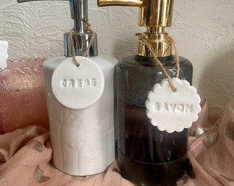 Etiquettes de salle de bain en argile, Étiquette de savon, Étiquette de crème, étiquette de cuisine farine sel sucre