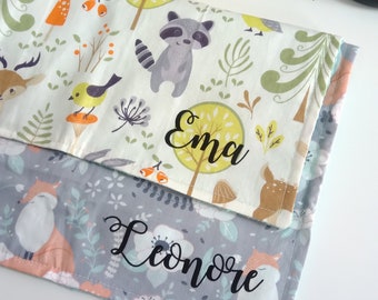 Serviette de cantine personnalisée avec élastique de pliage, serviette de table pour enfants, serviette en coton avec prénom