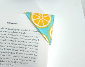 Signet d'angle motif citron, marque-page en tissu, livre, cadeau pour amoureux de lecture