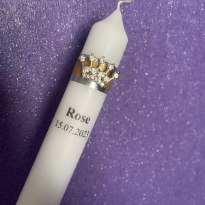 Bougie De Baptême Personnalisée Conique – Élégante Avec Feuille D'Or Et Dentelle, Souvenir Unique