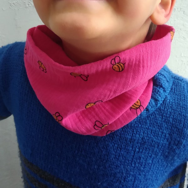 Tour de cou enfant 2-7 ans, double gaze de coton, coloris au choix fille ou garçon