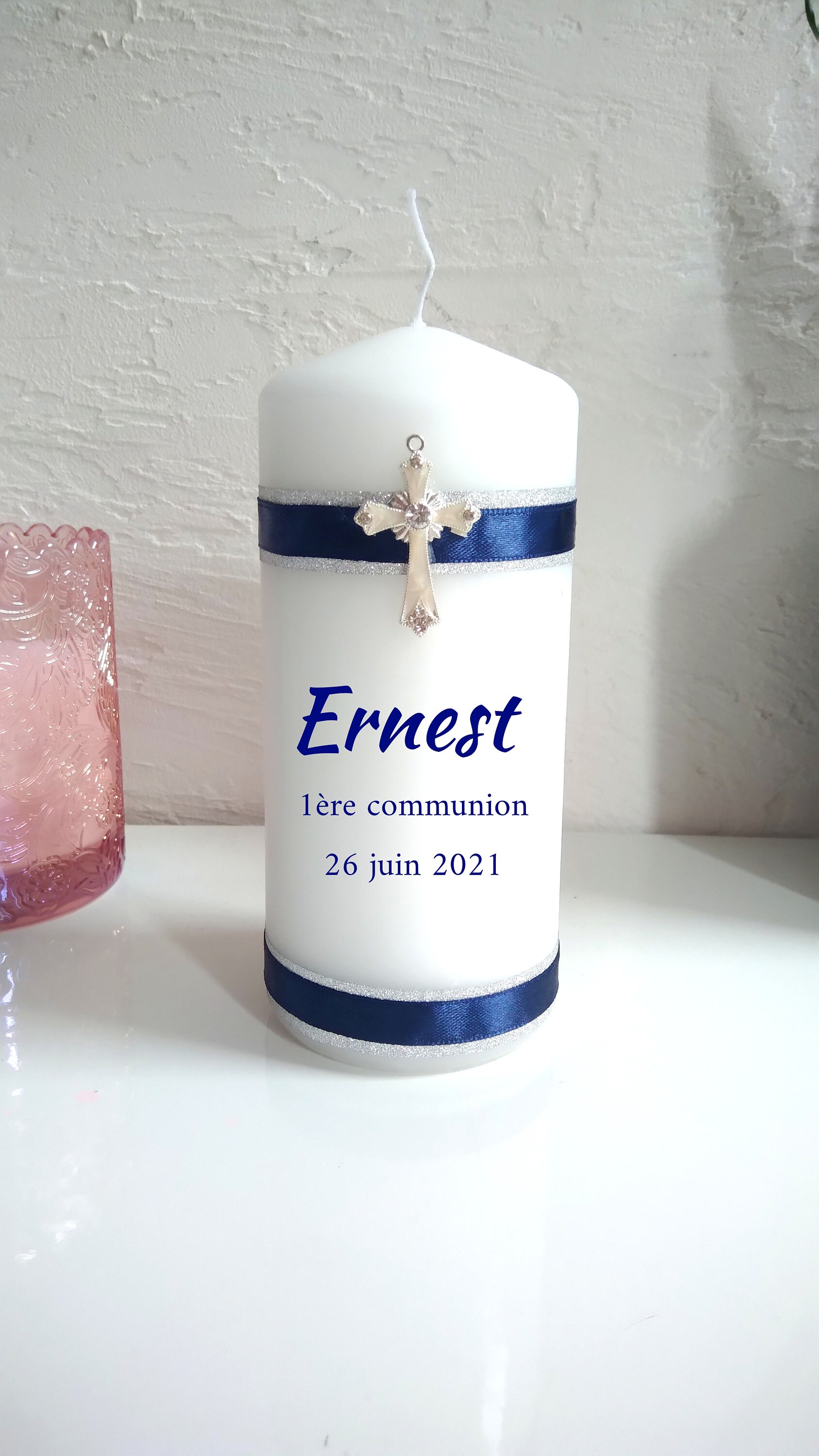 Bougie Baptême - Bougie Personnalisée Confirmation Cadeau Communion avec Croix Personnalisé