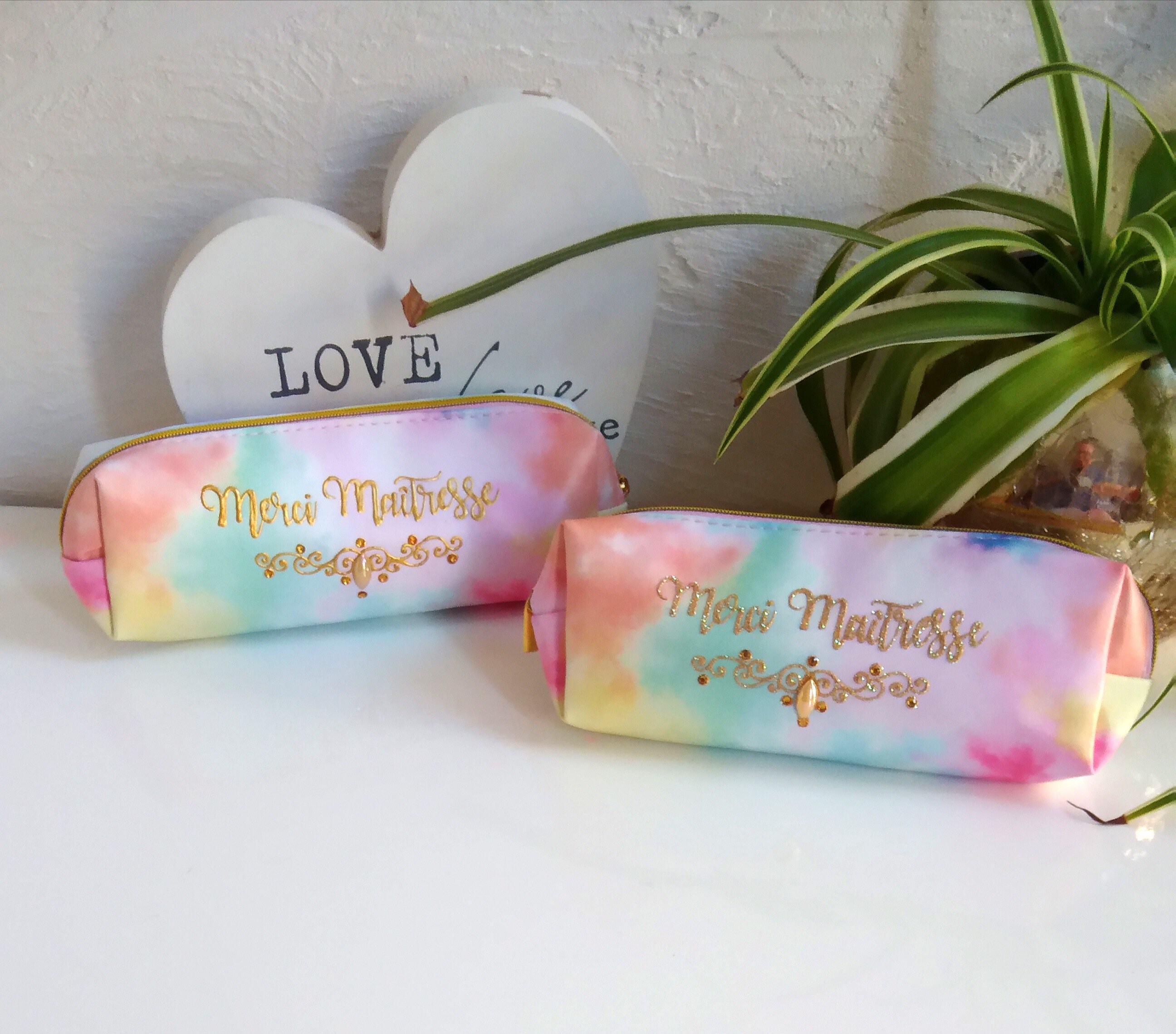 Trousse Rectangulaire Arc en Ciel Personnalisée, Merci Maîtresse, Atsem, Nounou