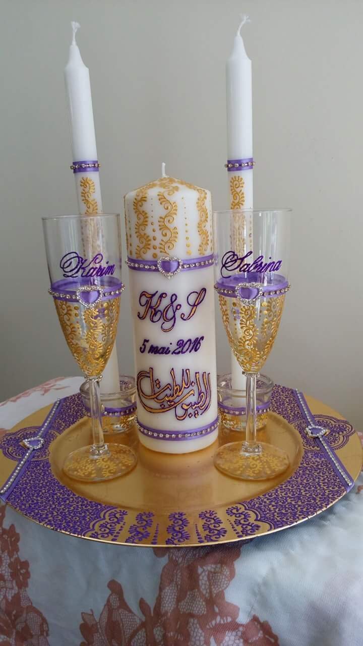 Plateau de Bougie Cristal, Personnalisée, Henné, Fiançailles, Orientale, Mariage